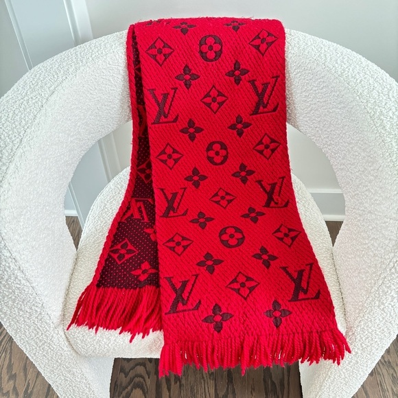 Louis Vuitton LV Monogram Logomania Wool Red Scarf - Picture 1 of 7